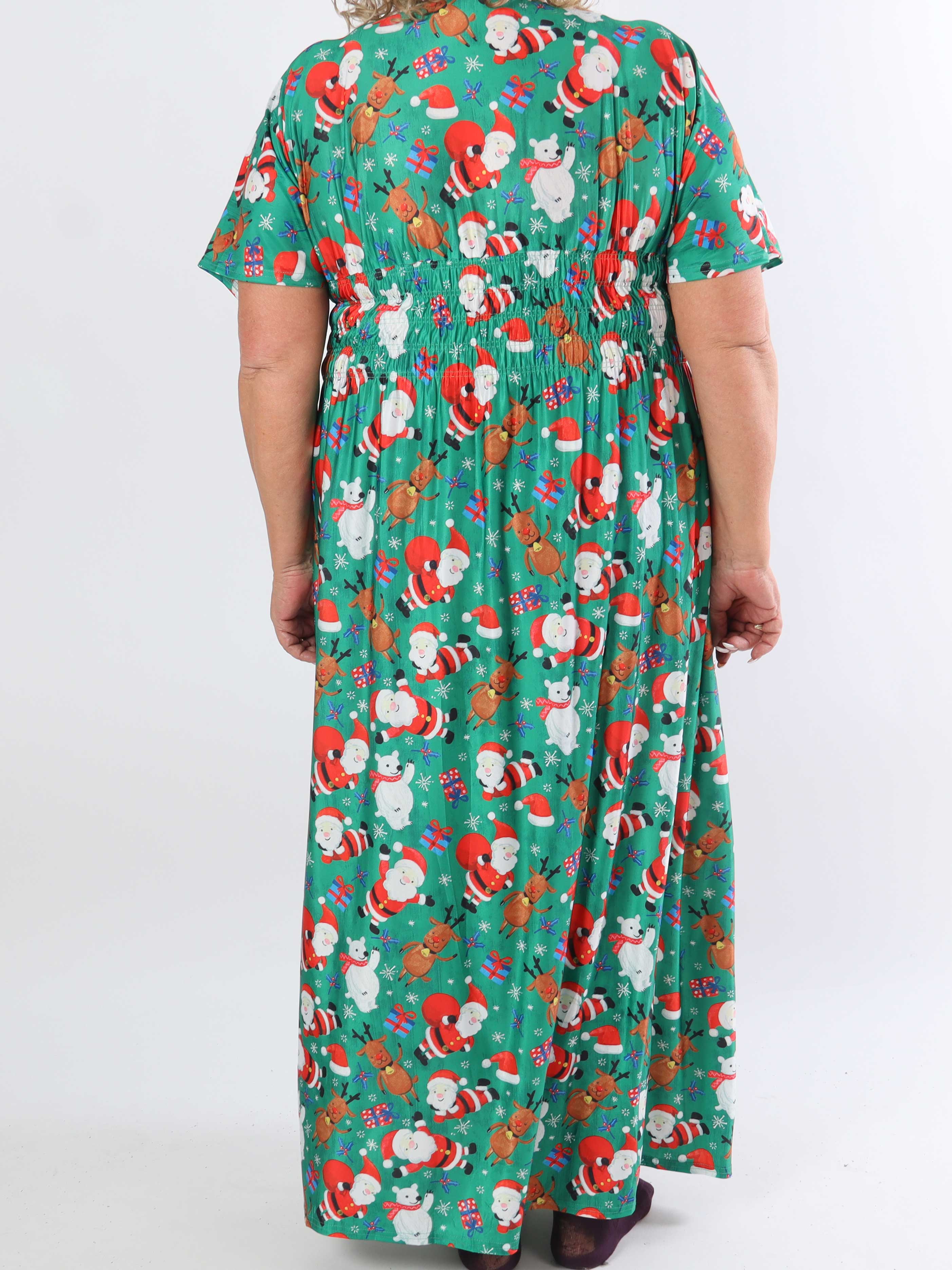 Pams Christmas - Lång stretchig plus size-klänning med julmotiv